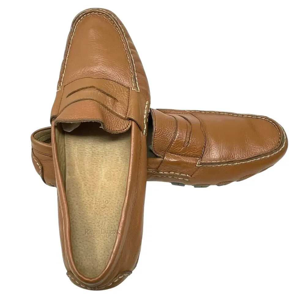 Polo Ralph Lauren Arkley Penny Driving Loafers Men’s Size 12D Tan Leather EUC